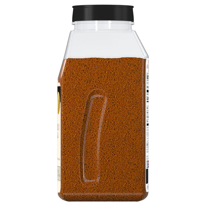 ['A glass jar of McCormick Grill Mates Montreal Steak Seasoning.']