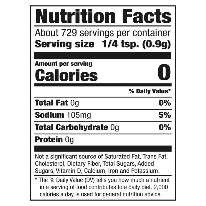 ['Nutrition Facts label for a product with 0 calories per serving.']