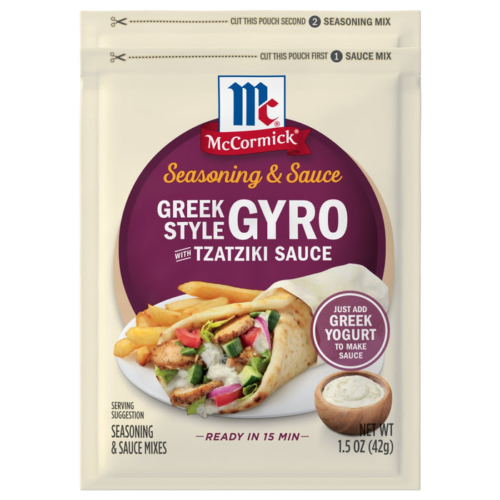 McCormick Greek Style Gyro seasoning and sauce duo with tzatziki sauce.