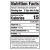 Nutrition facts label for a product with 15 calories per serving.