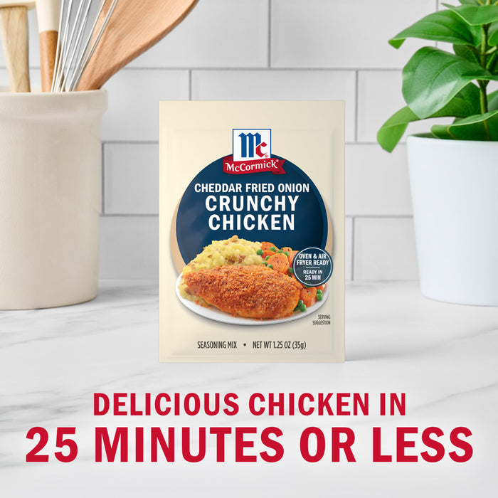 McCormick Crunchy Chicken seasoning mix promises delicious chicken in 25 minutes or less.