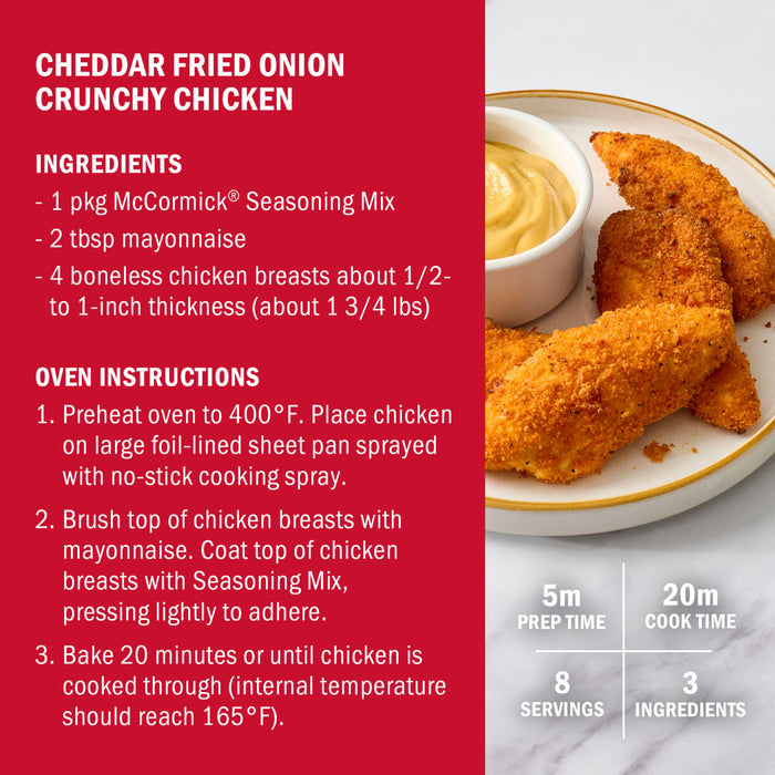 McCormick Cheddar Fried Onion Crunchy Chicken recipe instructions and ingredients.