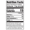 Nutrition facts label for a product with 15 calories per serving.