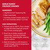 Recipe card for Garlic Ranch Crunchy Chicken featuring McCormick Seasoning Mix.
