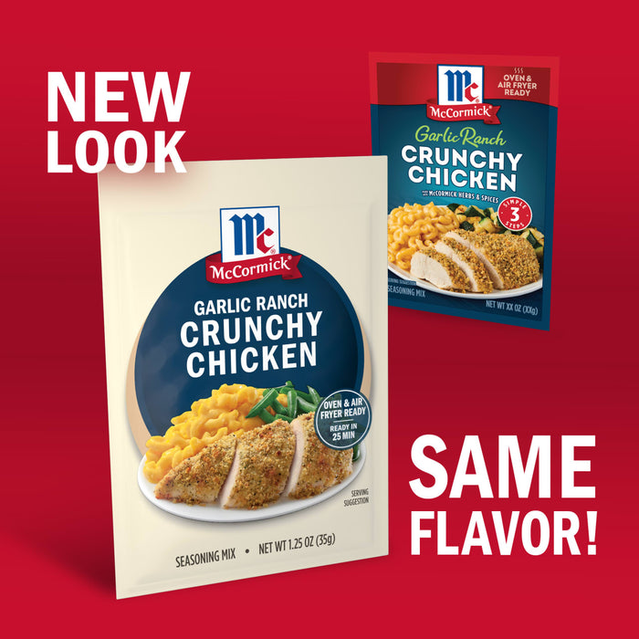 McCormick's Garlic Ranch Crunchy Chicken package with a new look but the same flavor.