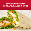 Enjoy a delicious wrap with crunchy chicken, lettuce, tomato, and cheese.