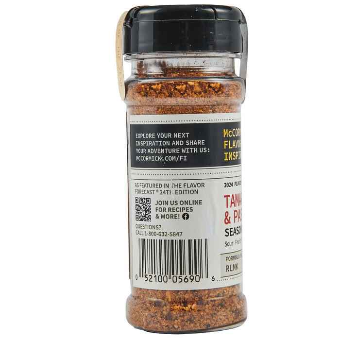 ['A McCormick Tamarind &amp; Passion Fruit Seasoning jar with a QR code and a call to action to join online for recipes and more.']