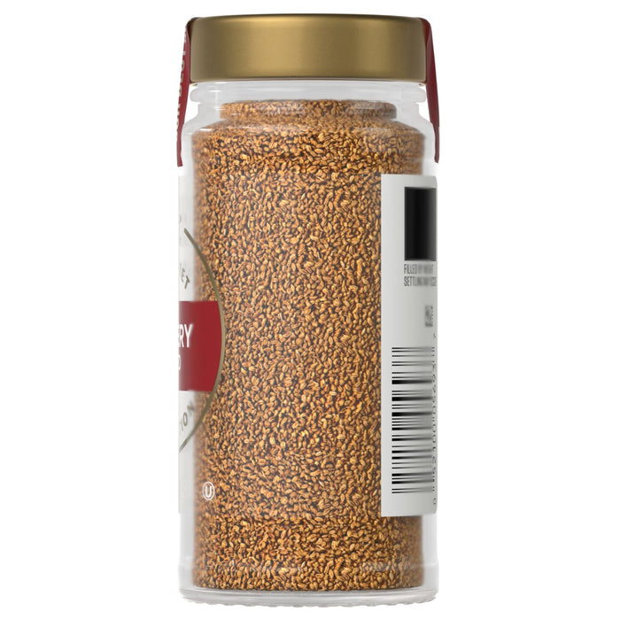A glass jar of McCormick Celery Seed.