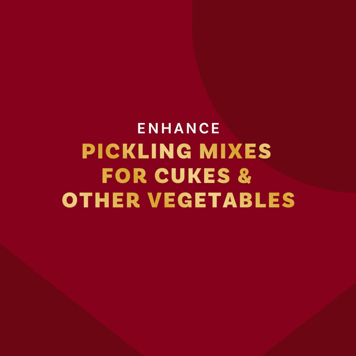 Enhance pickling mixes for cucumbers and other vegetables are advertised on a red background.
