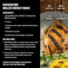 This image shows a recipe for Hawaiian BBQ Grilled Chicken Thighs using McCormick Grill Mates Hawaiian Style BBQ Marinade Mix with a list of ingredients and instructions.