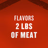 The image promotes flavors for 2 pounds of meat.