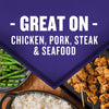 A vibrant image showcasing a variety of dishes including chicken skewers green beans and rice with the text Great On - Chicken Pork Steak &amp; Seafood overlaid on a purple banner.