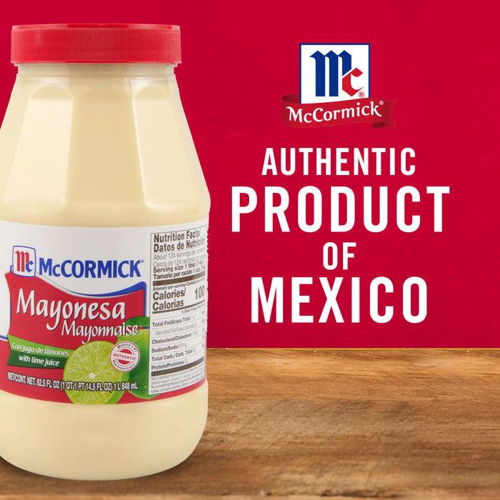 A bottle of McCormick Authentic Product of Mexico Mayonnaise with lime juice.