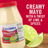 A bottle of McCormick Mayonesa with a lime wedge and the text Creamy Mayo with a Twist of Lime &amp; Spices.