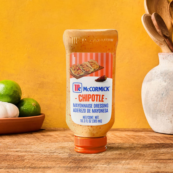 ['A bottle of McCormick Chipotle Mayonnaise Dressing.']