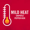 ['A white thermometer with a red bulb on a red background with the text Mild Heat Chipotle Pepper Kick in white.']