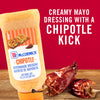 ['A bottle of McCormick Chipotle Mayonnaise Dressing with dried chili peppers.']