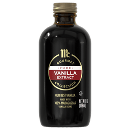A bottle of McCormick Gourmet Pure Vanilla Extract.