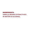 The image shows the ingredients list for vanilla extract, which includes vanilla bean extractives in water and alcohol.