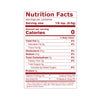 Nutrition facts label showing zero calories per serving.