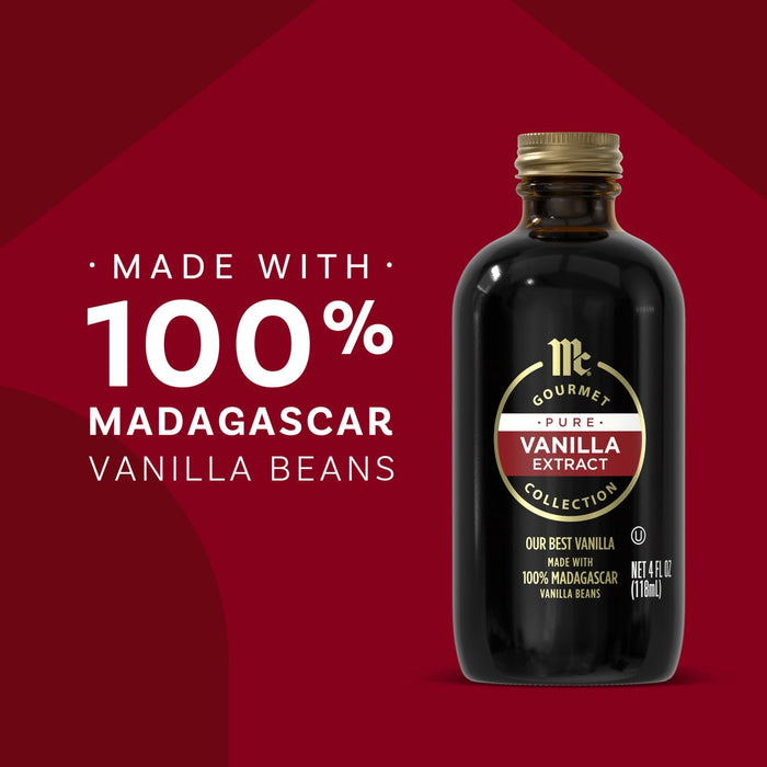 McCormick Gourmet Vanilla Extract made with 100% Madagascar vanilla beans.