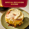 A frosted cinnamon roll on a plate, featured under the heading Special Occasion Baking.