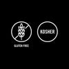 The image displays icons indicating the product is gluten-free and kosher.