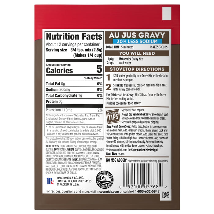 McCormick® Au Jus Gravy, 30% Less Sodium Gravy Mix, 1 oz