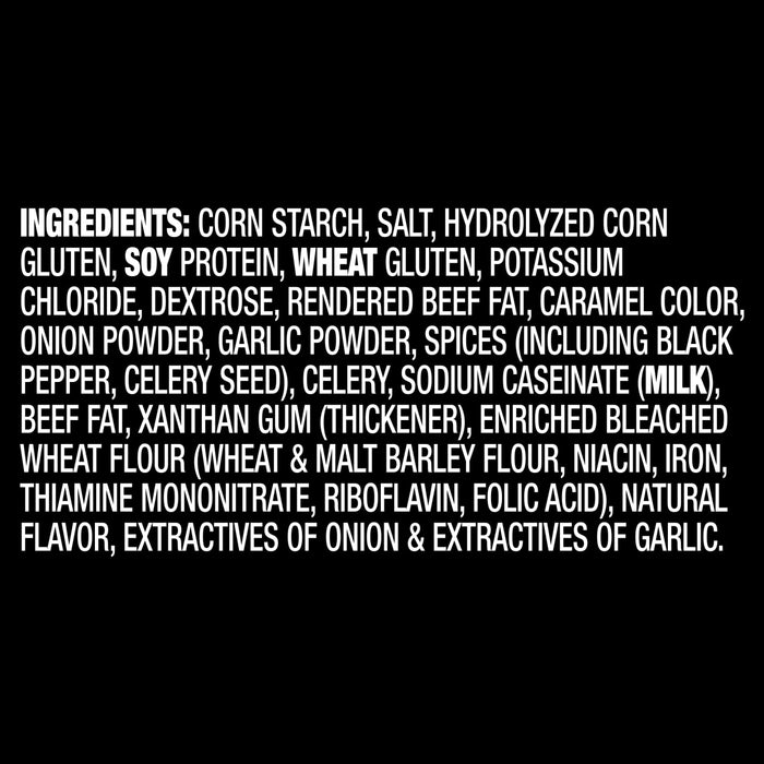 The image displays the ingredient list and sodium content information for Mccormick Au Jus Gravy Seasoning Mix 30% Less Sodium 1 Oz, highlighting that it contains 200mg of sodium per serving compared to the original's 330mg.