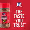 ['A McCormick Red &amp; Green Pepper Blend spice jar with a red background and the text The Taste You Trust ']