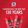 ['Two McCormick Red &amp; Green Pepper Blend spice jars on a red background with the text Flavoring meals for more than 130 years.']