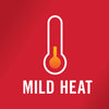 ['A white thermometer with a yellow bulb on a red background with the text Mild Heat underneath.']