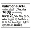 This is a nutrition facts label showing that one serving (2 tsp or 8g) contains 30 calories, 0g of fat, 0mg of sodium, 8g of carbohydrates, 7g of total sugars (including 7g of added sugars), and 0g of protein.