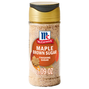 A container of McCormick Maple Brown Sugar Finishing Sugar.