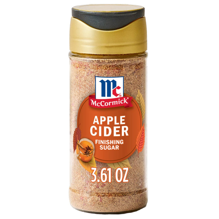 A container of McCormick Apple Cider Finishing Sugar.