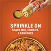 McCormick's Cinnamon Sugar Blend is being sprinkled on snack mix, cookies, and pancakes.