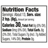 This is a nutrition facts label showing that one serving (2 tsp or 8g) contains 30 calories, 0g of fat, 0mg of sodium, 8g of carbohydrates, 7g of total sugars (including 7g of added sugars), and 0g of protein.