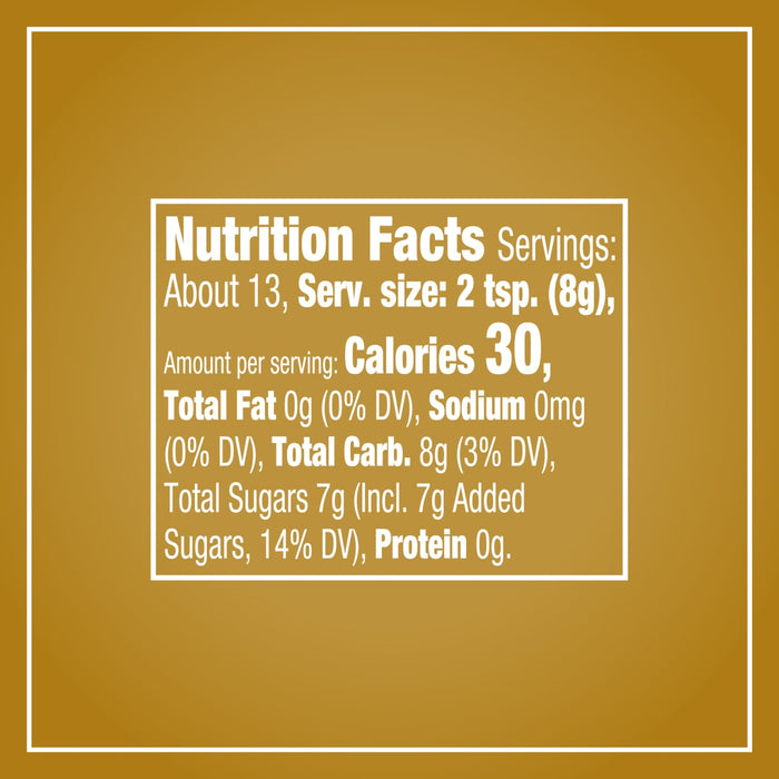 A nutrition facts label for Mccormick Pumpkin Spice Finishing Sugar Edible Cake Decoration 3.66 Oz shows that a two teaspoon serving contains 30 calories and 7 grams of added sugars.