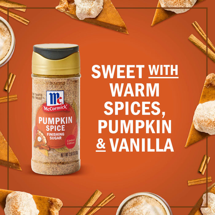 McCormick Pumpkin Spice is featured amidst slices of pumpkin pie and cinnamon sticks, highlighting its sweet blend of warm spices, pumpkin, and vanilla.