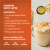 A recipe card for McCormick Pumpkin Spice Latte shows the ingredients and a finished latte in a glass mug.