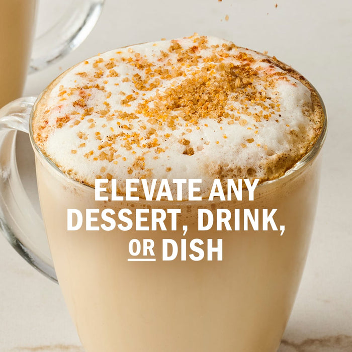 A latte with a frothy topping and sprinkled with brown sugar, suggesting it can elevate any dessert, drink, or dish.