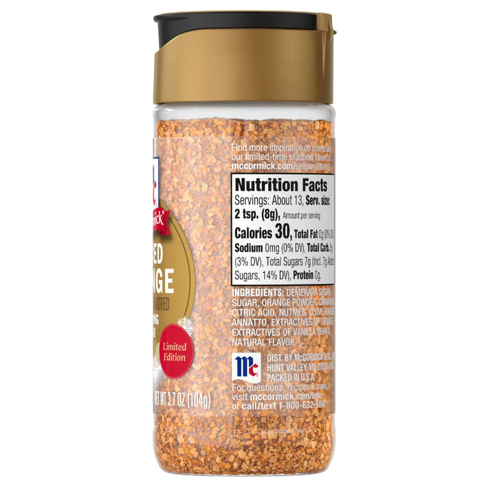 A container of McCormick Culinary Zesty Burger Seasoning is shown, highlighting its nutritional information.