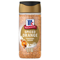 A container of McCormick Spiced Orange Finishing Sugar.