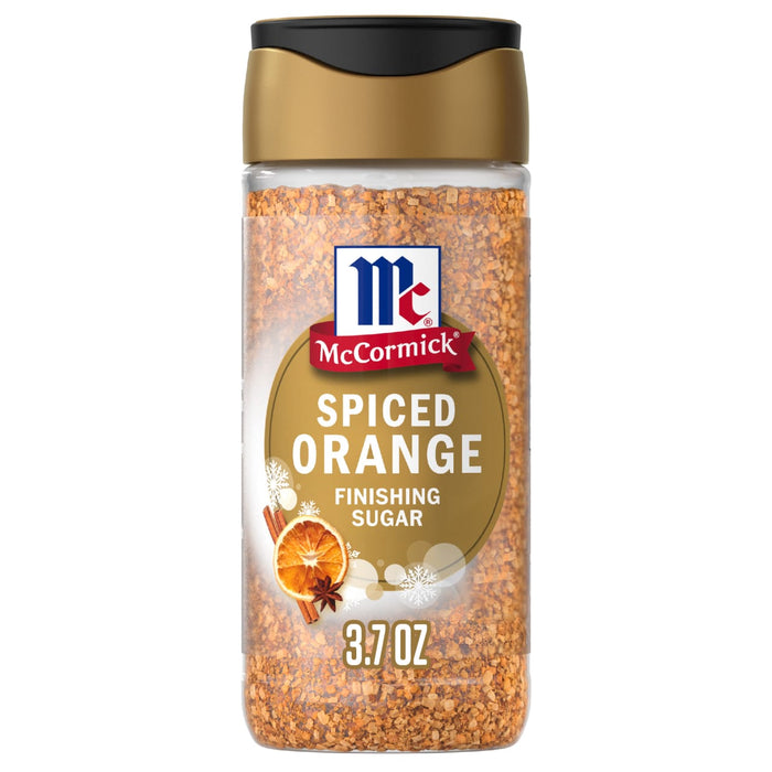 A container of McCormick Spiced Orange Finishing Sugar.