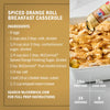 This image features a recipe for Spiced Orange Roll Breakfast Casserole, highlighting McCormick Spiced Orange Finishing Sugar and Pure Vanilla Extract as key ingredients.