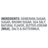 The image shows the ingredient list for a food product, including demerara sugar, sugar, brown sugar, sea salt, natural flavor, butter, and buttermilk.