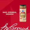 The image displays three bottles of Mccormick Salted Caramel Fin Sgr 3.81 Oz, a limited edition seasonal finishing sugar, against an autumn-themed background with fall leaves.