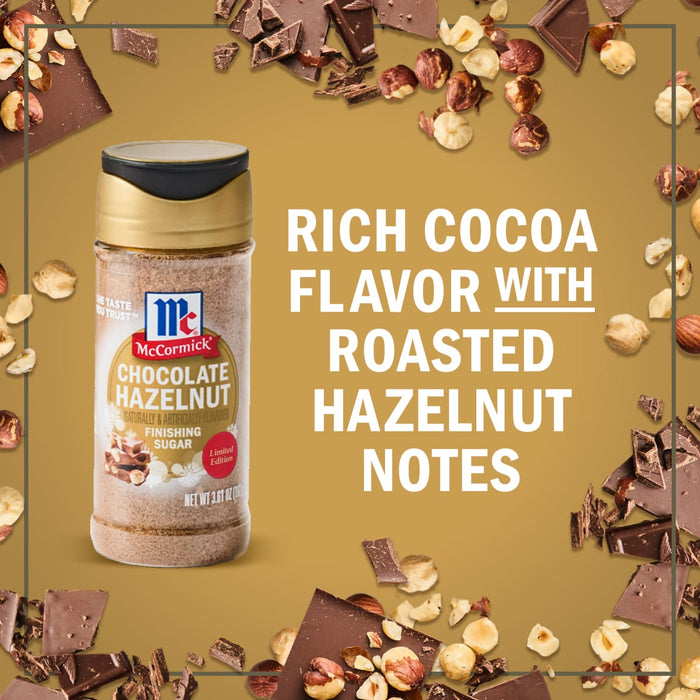 McCormick Chocolate Hazelnut Flavor product is displayed with rich cocoa flavor and roasted hazelnut notes.