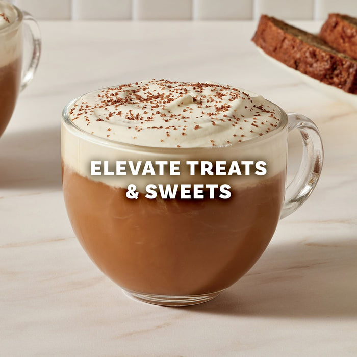 A waffle dessert topped with whipped cream and cinnamon, suggesting it can elevate any dessert, drink, or dish.