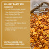 This image shows a recipe for Holiday Party Mix featuring McCormick Sweet &amp; Spicy Holiday Party Mix, along with a close-up of the finished snack mix.